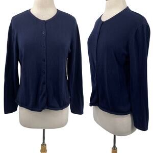 Pendleton Cotton Cardigan Sweater Button Front Knit Crewneck Navy Blue Womens M